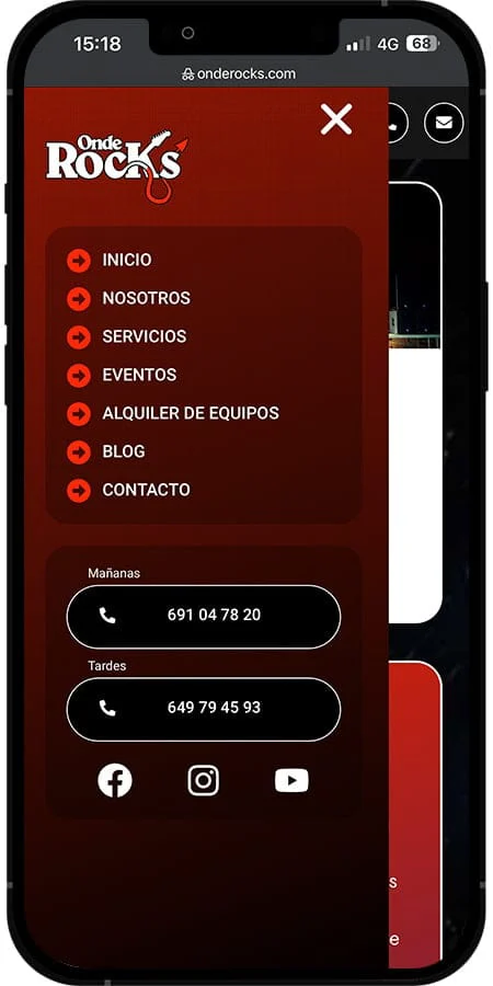 Versión móvil de OndeRocks
