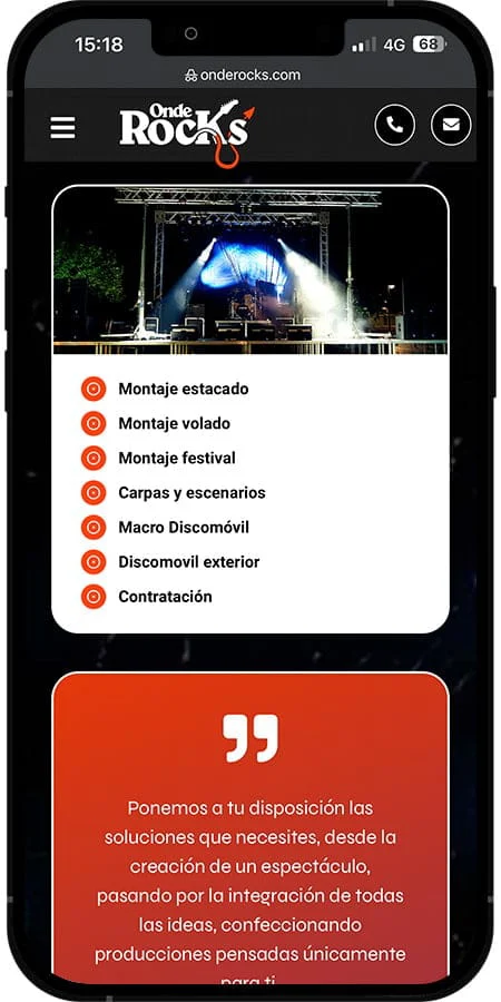 Versión móvil de OndeRocks